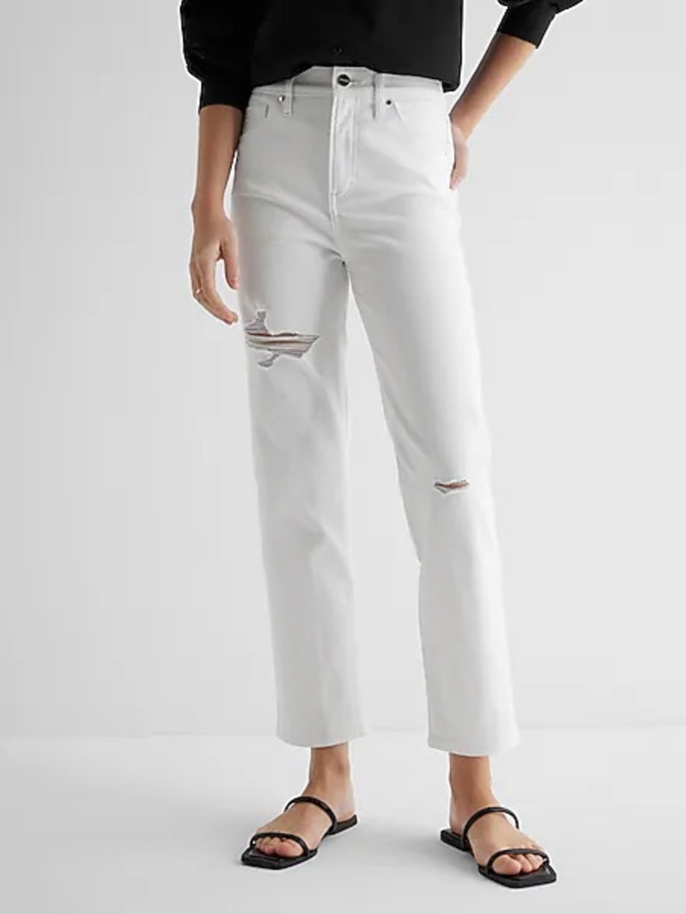 Express White Distressed Cropped Jeans